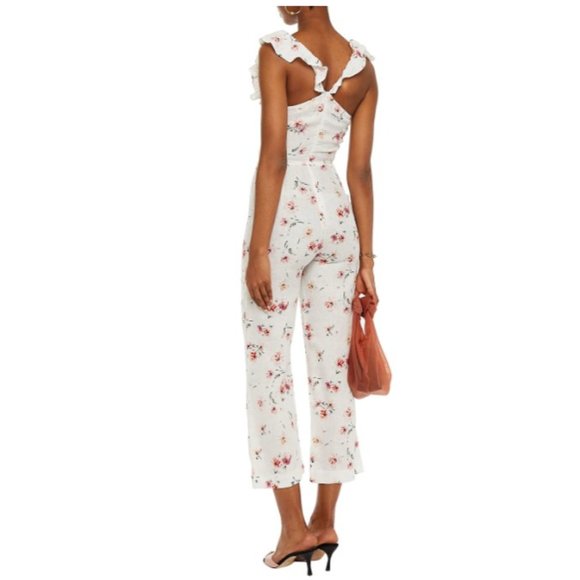 NEW! PALOMA BLUE Astrid Cropped Floral-print Linen-blend Jumpsuit - Size Small - Picture 2 of 3